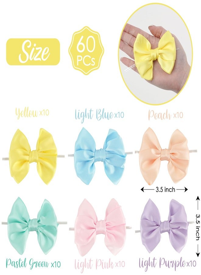 AIMUDI Pastel Bows 3.5" Satin Bows with Twist Ties 6 Colors Pastel Bow for Gift Wrapping Crafts Treat Bags Candy Cake Pop Premade Bow for Easter Day Baby Shower Birthday Spring Decoration, 60 PCs - Image 2
