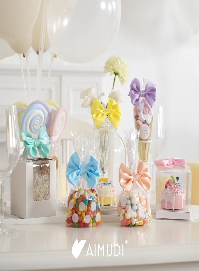 AIMUDI Pastel Bows 3.5" Satin Bows with Twist Ties 6 Colors Pastel Bow for Gift Wrapping Crafts Treat Bags Candy Cake Pop Premade Bow for Easter Day Baby Shower Birthday Spring Decoration, 60 PCs - Image 3