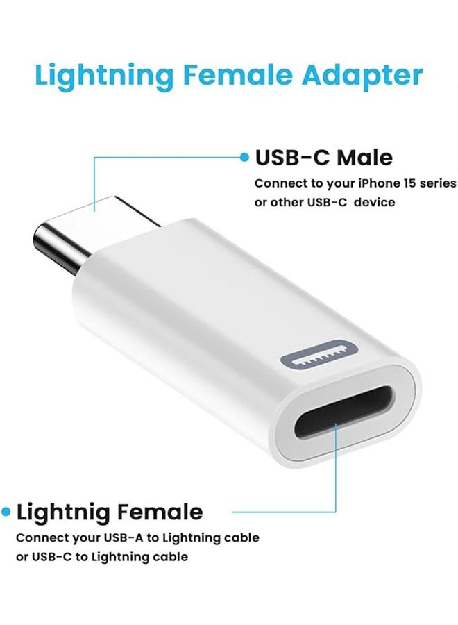 2 Pack USB C Male to Lightning Adapter, Type C Female to Lightning Male Adapter, Type C Connector for iphone 15/15 Plus/15 Pro/15 Pro Max ipad Air and More Type C Devices Charging Support Data  - Image 3