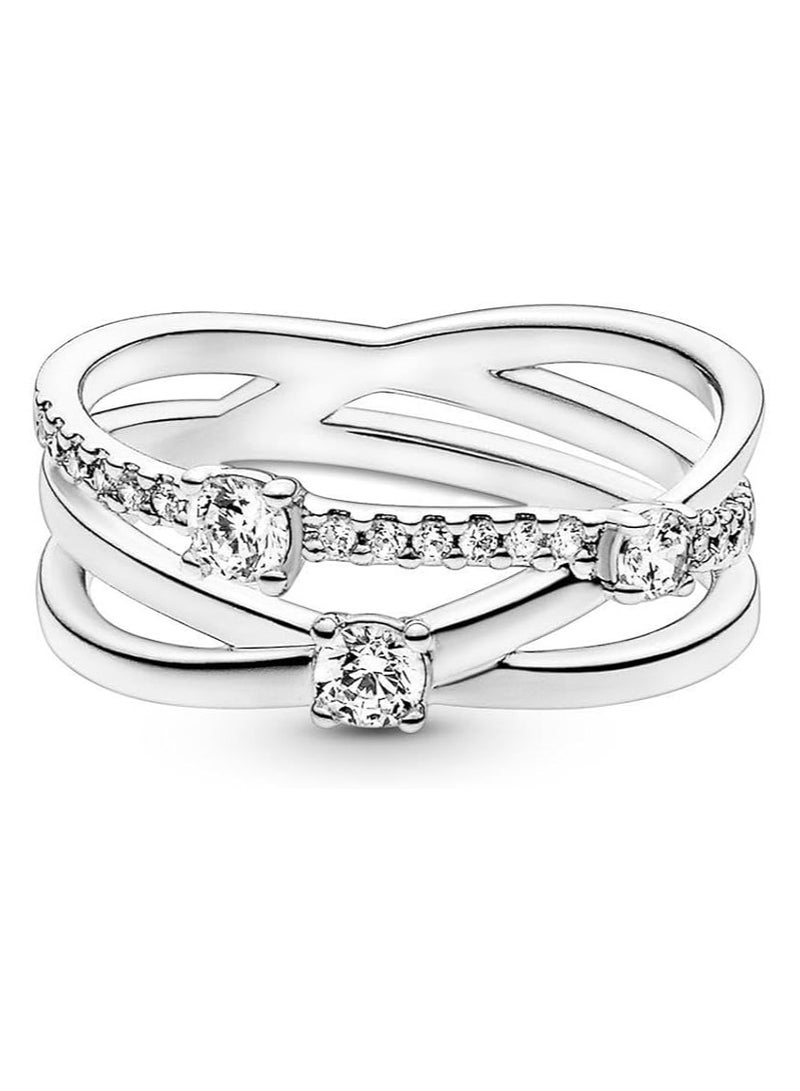 PANDORA Triple Band Sterling Silver Ring with Clear Cubic Zirconia - Image 1