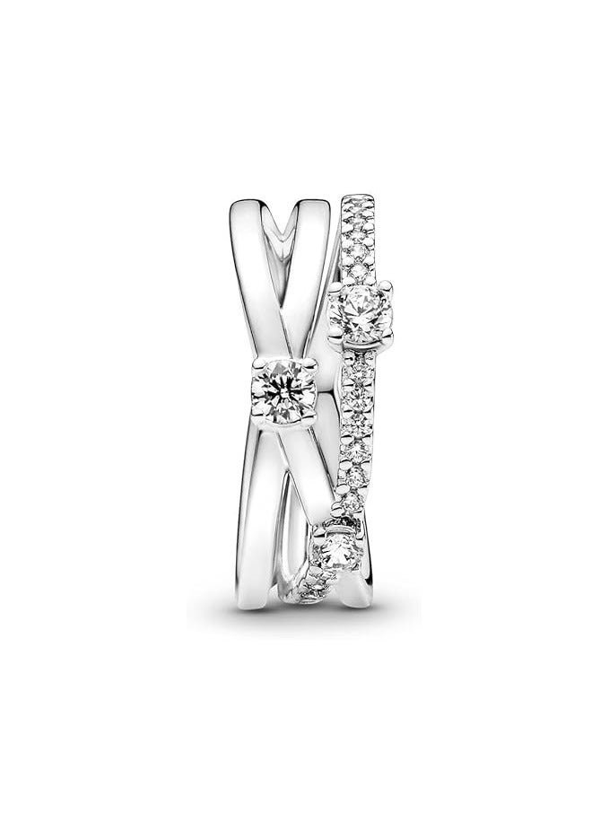 PANDORA Triple Band Sterling Silver Ring with Clear Cubic Zirconia - Image 2