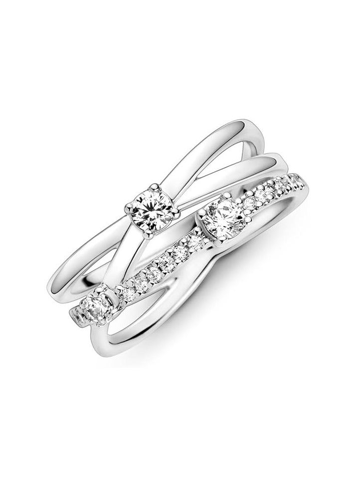 PANDORA Triple Band Sterling Silver Ring with Clear Cubic Zirconia - Image 3