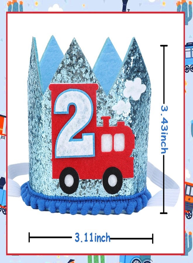 CORNER LACE Train 2nd Birthday Hat - Second Birthday Glitter Crown Blue, Two Years Old Chugga Chugga Two Two Theme Party Decorations Supplies - Image 5