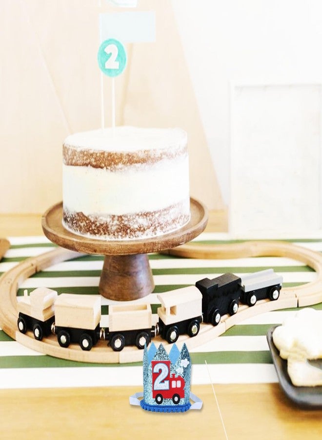 CORNER LACE Train 2nd Birthday Hat - Second Birthday Glitter Crown Blue, Two Years Old Chugga Chugga Two Two Theme Party Decorations Supplies - Image 4