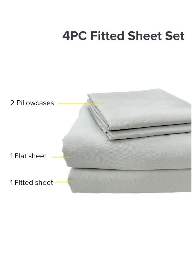 Noon East Super King Size 4Pc Fitted Sheet Set | Soft Microfiber Material | Light Grey Color | 1 Fitted Sheet 200 X 200 Cm With 40 Cm Deep Pocket, 1 Flat Sheet 280 X 280 Cm, 2 Pillow Cases 50 X 100Cm | Suitable For Super King Size Mattress - Image 5