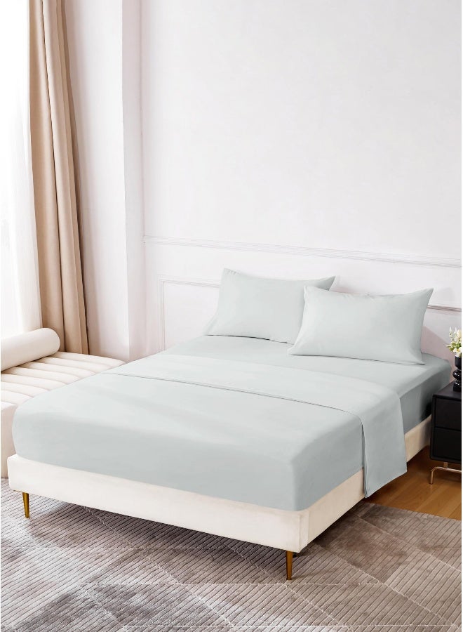Noon East Super King Size 4Pc Fitted Sheet Set | Soft Microfiber Material | Light Grey Color | 1 Fitted Sheet 200 X 200 Cm With 40 Cm Deep Pocket, 1 Flat Sheet 280 X 280 Cm, 2 Pillow Cases 50 X 100Cm | Suitable For Super King Size Mattress - Image 1
