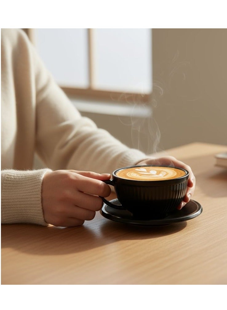 فنجان مع طبق من البورسلين عالي الجودة سعة 280 مل باللون الأسود ليعكس لمسة فاخرة من الرقي والفخامة - Image 3