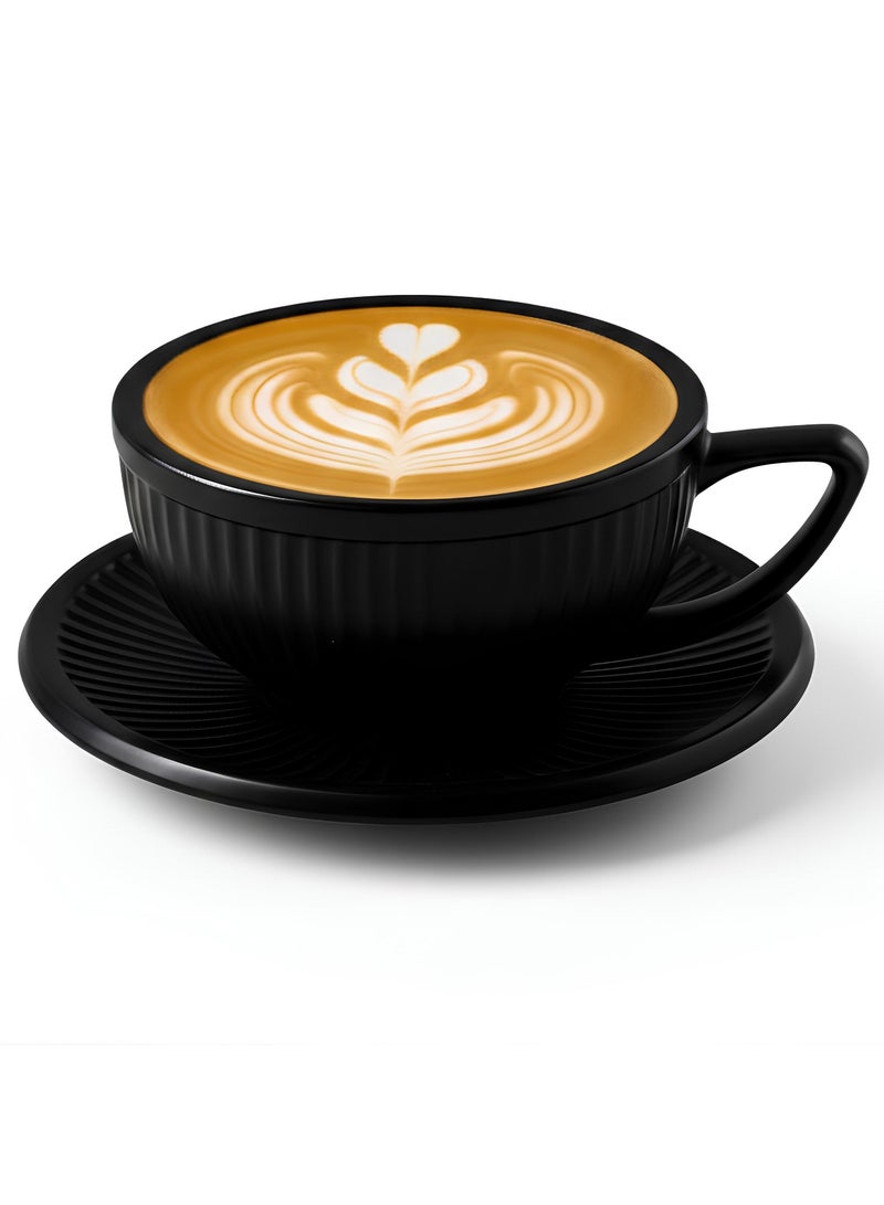 فنجان مع طبق من البورسلين عالي الجودة سعة 280 مل باللون الأسود ليعكس لمسة فاخرة من الرقي والفخامة - Image 1