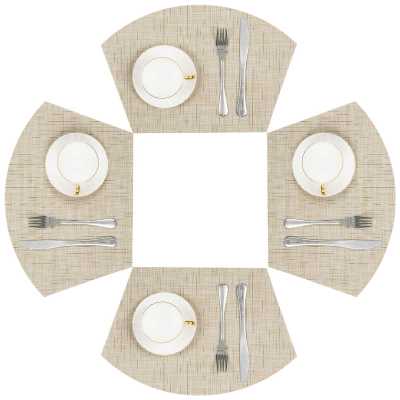 SHACOS SHACOS Round Table Placemats Wedge Placemat Set of 4 Non Slip Heat Resistant Woven Vinyl Table Mats Wipe Clean Indoor Outdoor 4 Beige Yellow
