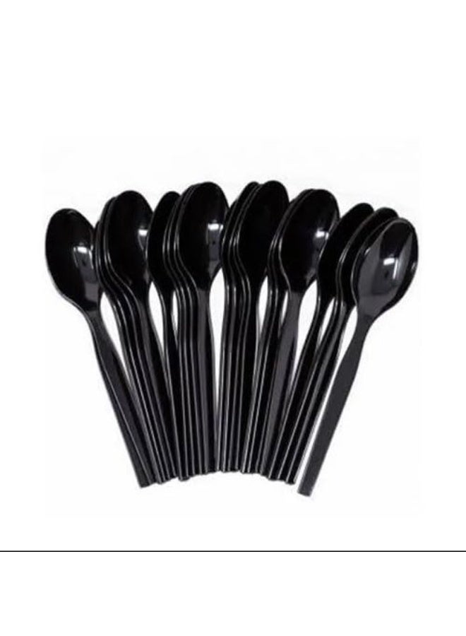 QUALITY Heavyweight Durable Black Disposable Plastic Spoons 50 Pieces for Everyday Use Party Catering Home Outdoor - Image 1
