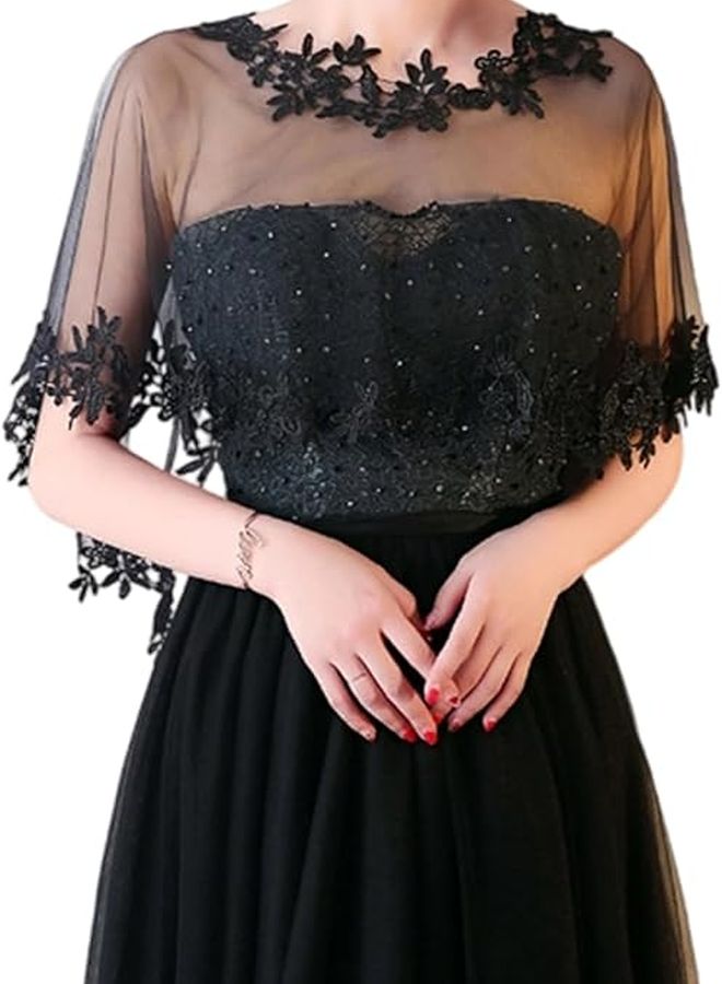 Black Lace Bridal Shawl Capelet For Wedding Dress And Formal Events Lightweight Breathable - Image 1
