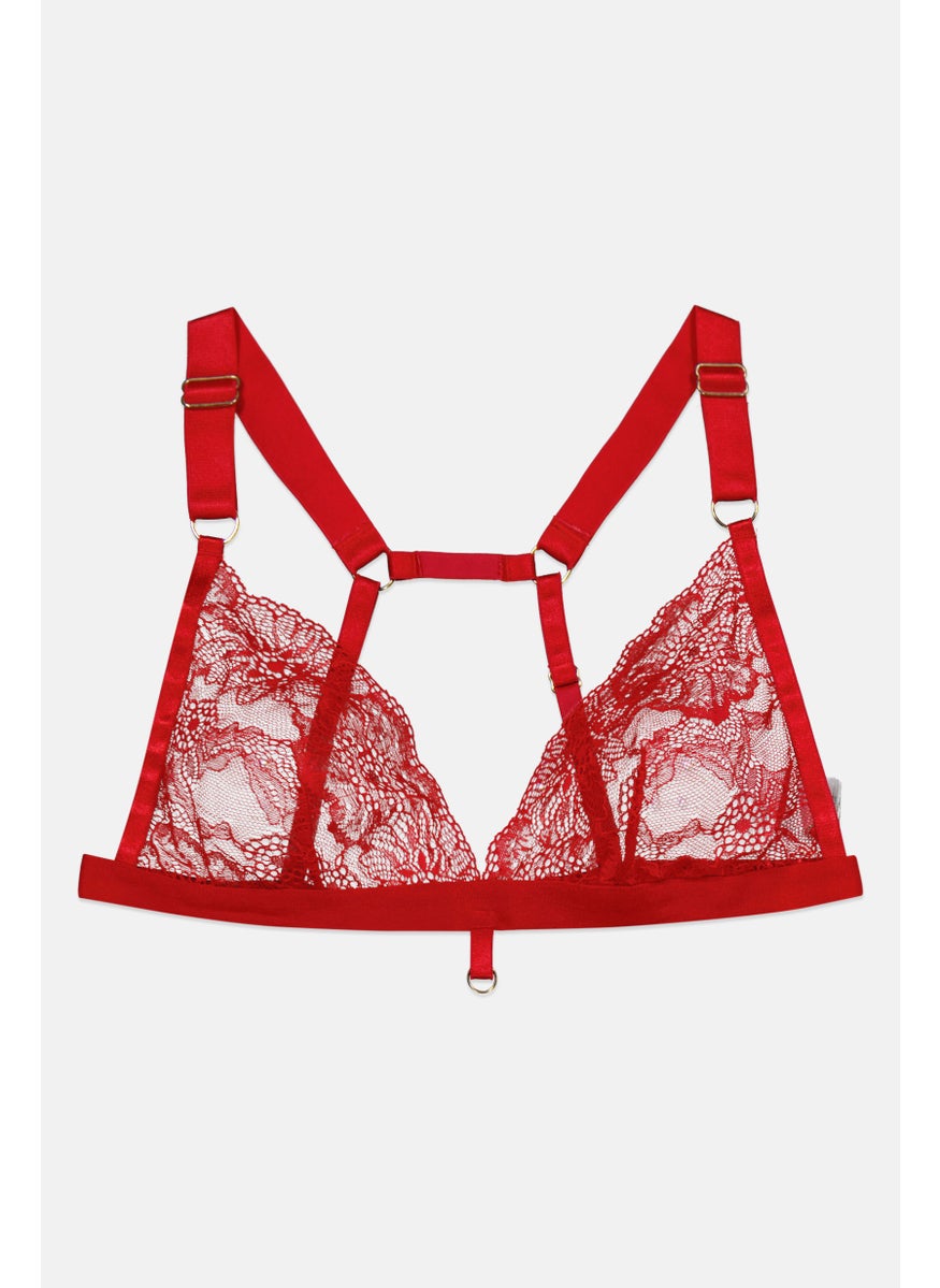 We Are We Wear Women Textured Lace Bra, Red  - Image 1