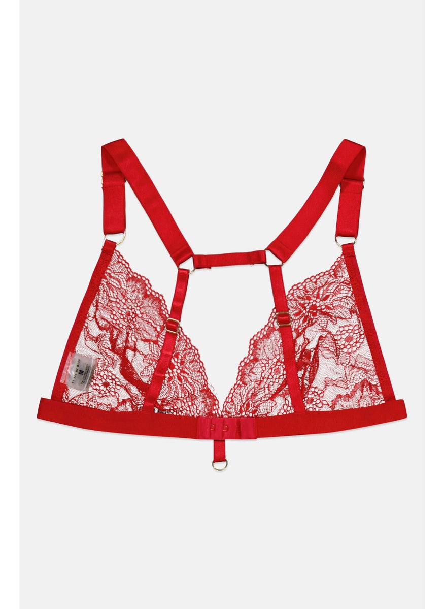 We Are We Wear Women Textured Lace Bra, Red  - Image 2