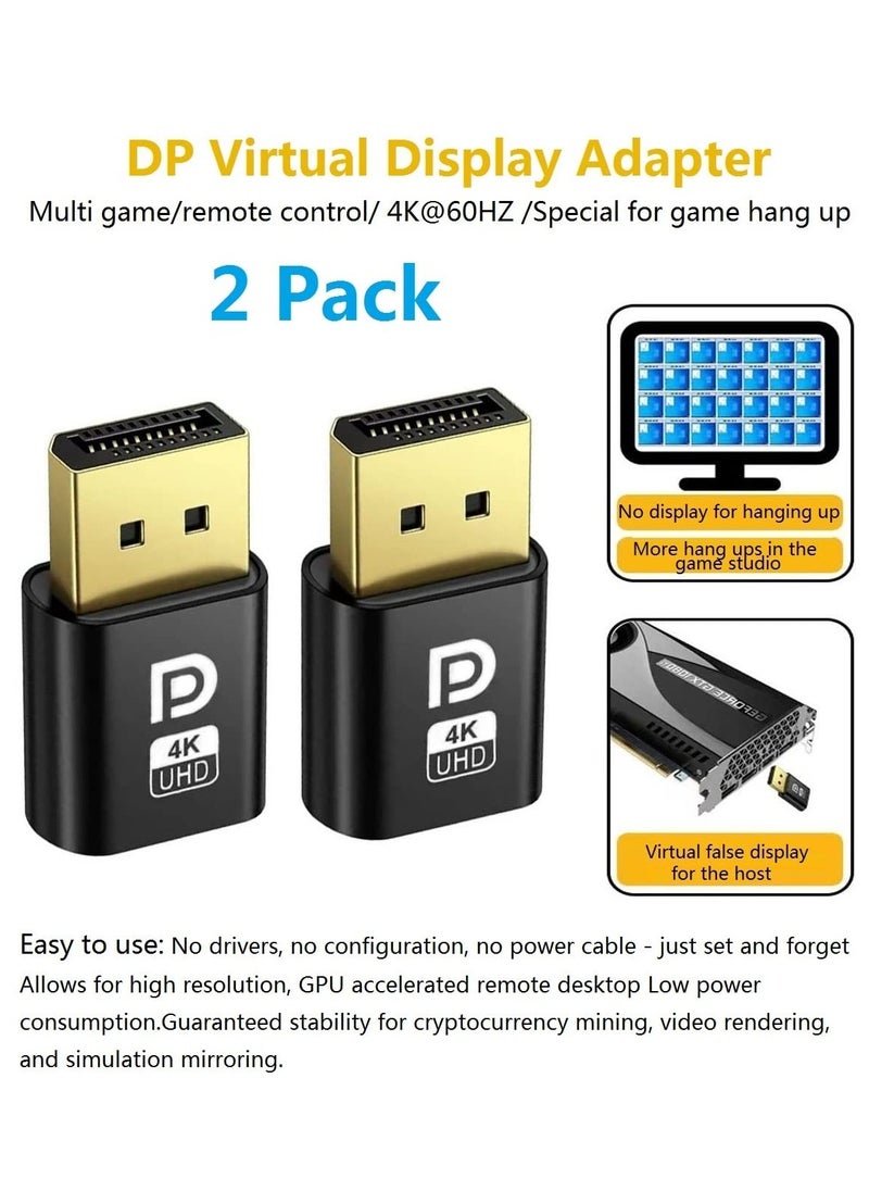 erorex - DisplayPort HDMI Dummy Plug Display Emulator EDID, DP Virtual for PC 4K 1080Pb (fit Headless 2560x1600@60Hz)-2Pack, Compatible with Windows, Mac OS, Linux - Image 1