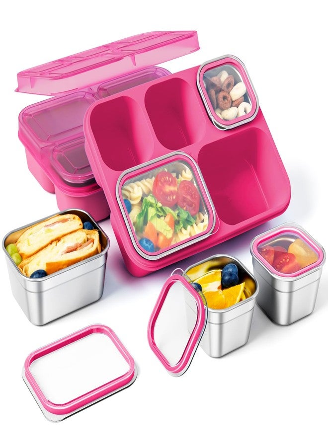 Freshmage Stainless Steel Snack Containers - 2 Pack, BPA-Free Lunch Bento Box with 5 Compartment, Reusable Food Storage Snackle Box for School, Work, and Travel, Dishwasher Safe (Pink) - Image 1