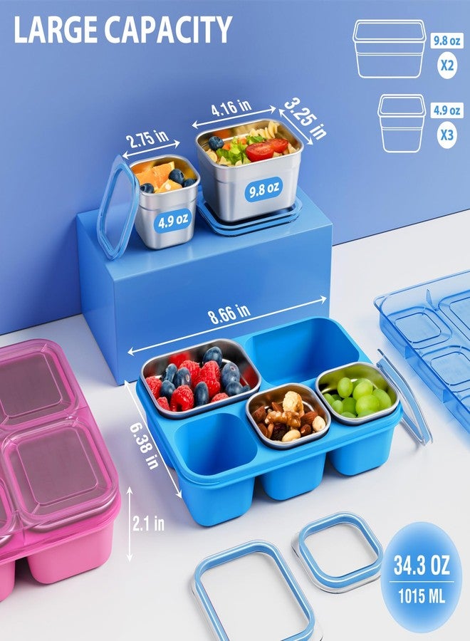 Freshmage Stainless Steel Snack Containers - 2 Pack, BPA-Free Lunch Bento Box with 5 Compartment, Reusable Food Storage Snackle Box for School, Work, and Travel, Dishwasher Safe (Pink) - Image 3