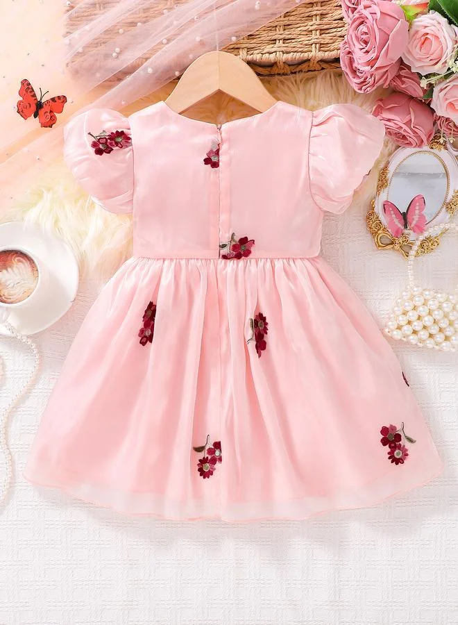 تايك تو Girls Pink Embellished Organza Dress