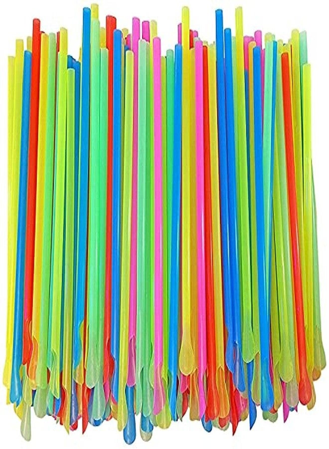 Concession Essentials 8'' Unwrapped Snow Cone Spoon Straw Assorted Bright Colors. Pack of 800ct. - Image 1