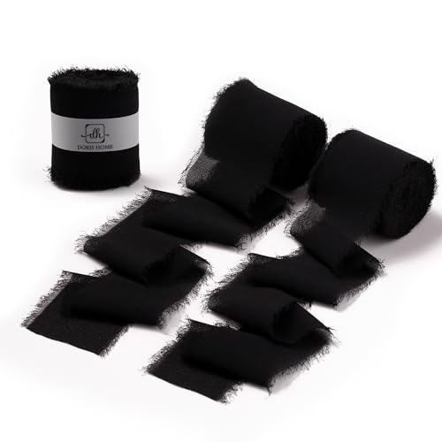 DORIS HOME Black Chiffon Ribbon for Flower Bouquet, 2" x21Yd Fabric Ribbon for Gift Wrapping, Handmade Frayed Ribbon for Wedding/Christmas Decorations - Image 1