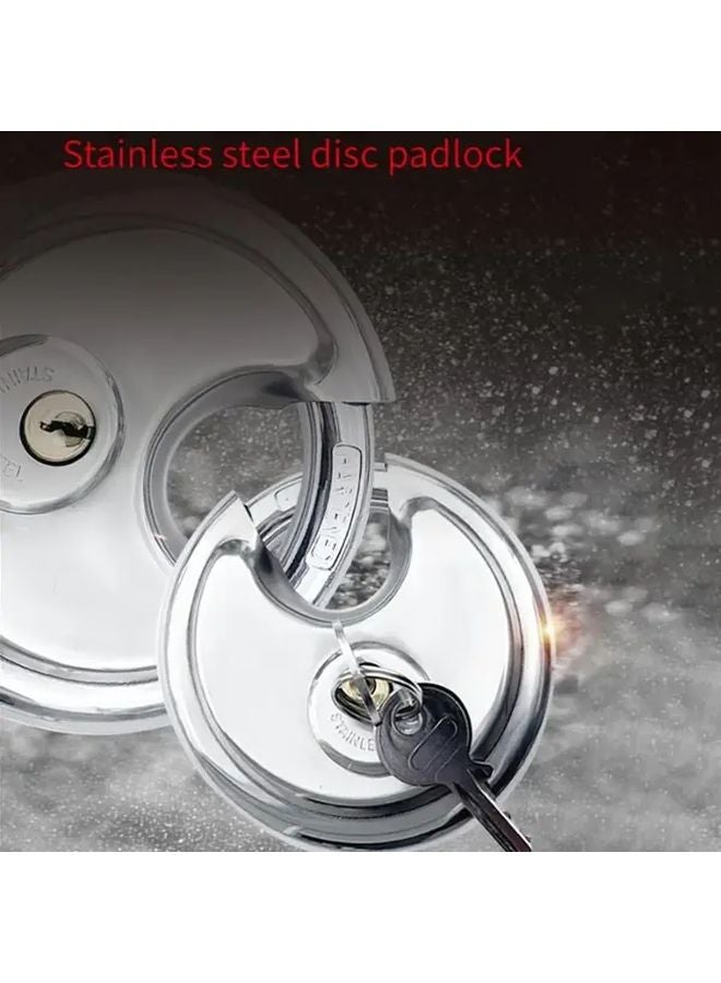Bright Silvery Round Stainless Steel Padlock Horizontal Opening Anti Theft Outdoor Warehouse Door Lock - Image 5