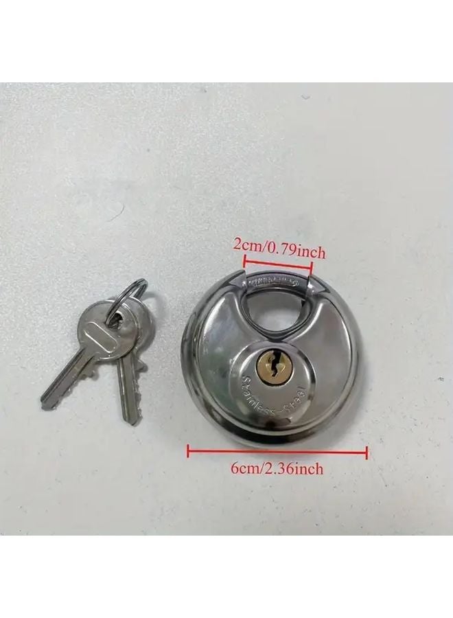 Bright Silvery Round Stainless Steel Padlock Horizontal Opening Anti Theft Outdoor Warehouse Door Lock - Image 4