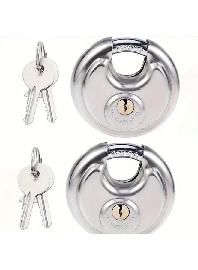 Bright Silvery Round Stainless Steel Padlock Horizontal Opening Anti Theft Outdoor Warehouse Door Lock - Image 2