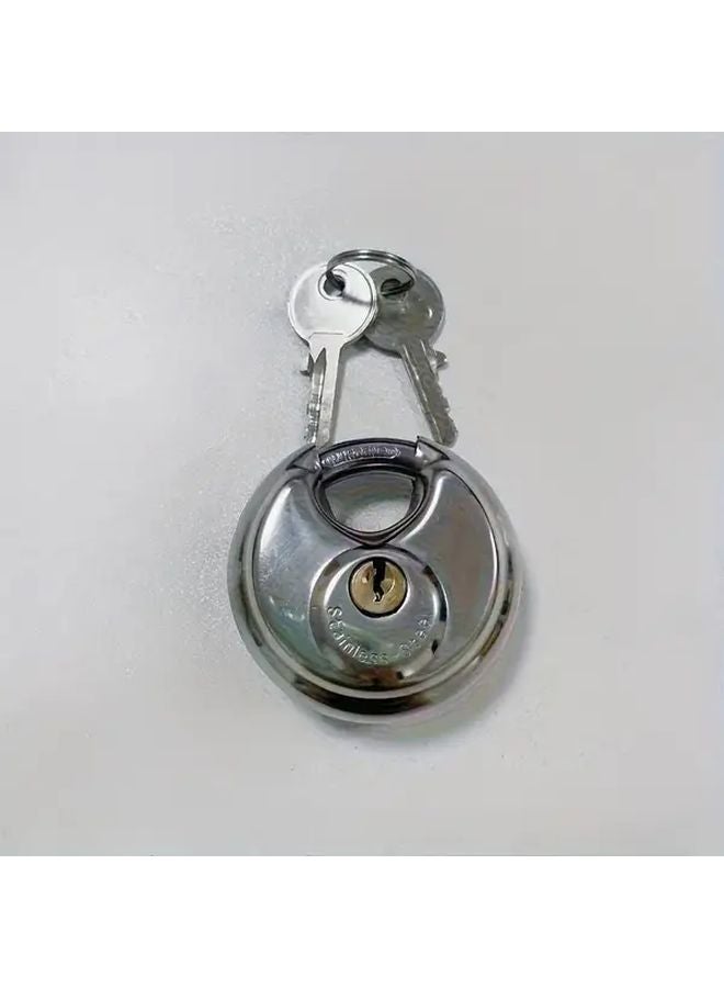 Bright Silvery Round Stainless Steel Padlock Horizontal Opening Anti Theft Outdoor Warehouse Door Lock - Image 1