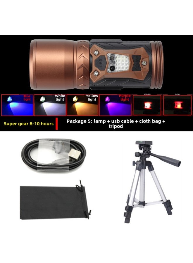 2023 LED High Power Four Light Source Night Fishing Light USB Charging Induction Red Blue Light Strong Light Fishing Light-Color:Package 5: Lamp + Line + Bag +65cm Tripod - Image 1