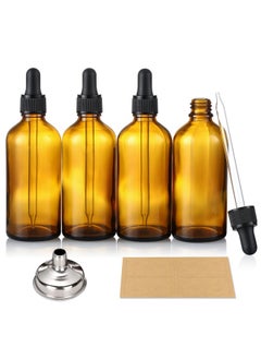 Aozita 4 Pack, 4Oz Amber Glass Dropper Bottles With 1 Funnel & 4 Lables - 120Ml Dark Brown Tincture Bottles With Eye Droppers - Leakproof Travel Bottles For Essential Oils, Liquids  - Image 1