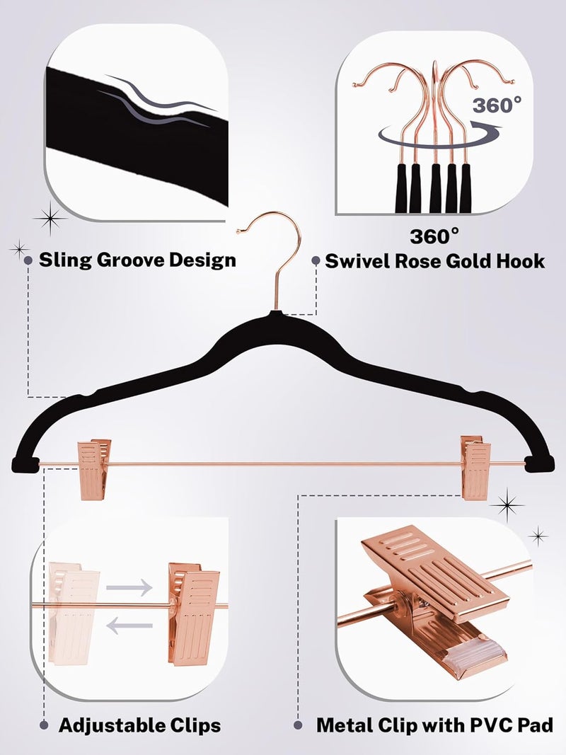 HOUSE DAY Velvet Pants Hangers with Clips, 24 Pack - Ultra Thin Non Slip Velvet Hangers with Rose Gold Hooks for Skirts, Trousers, and Dresses - Image 3