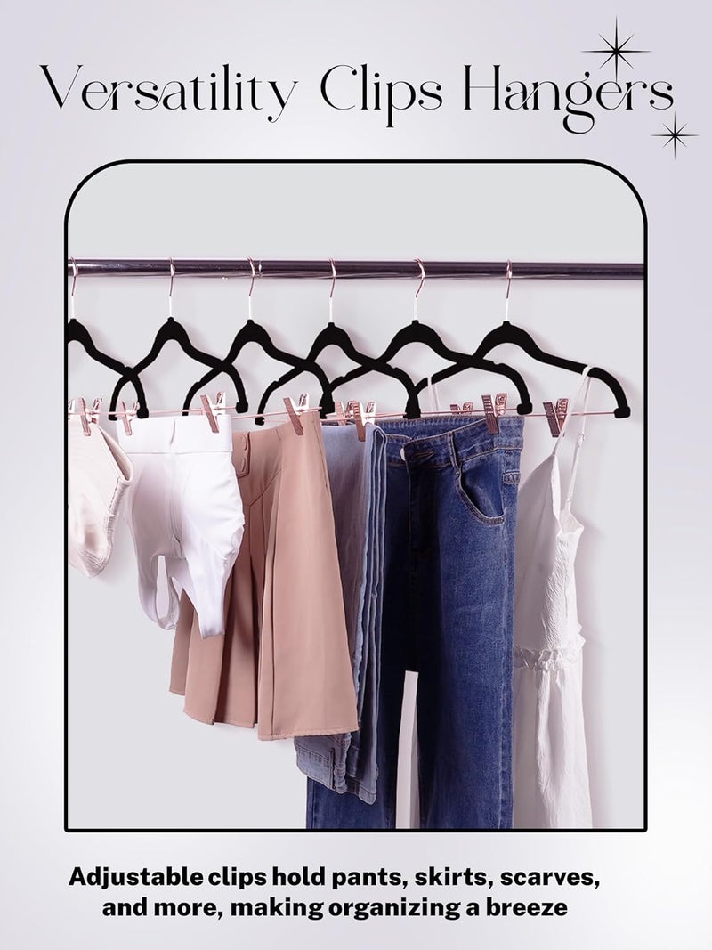 HOUSE DAY Velvet Pants Hangers with Clips, 24 Pack - Ultra Thin Non Slip Velvet Hangers with Rose Gold Hooks for Skirts, Trousers, and Dresses - Image 5
