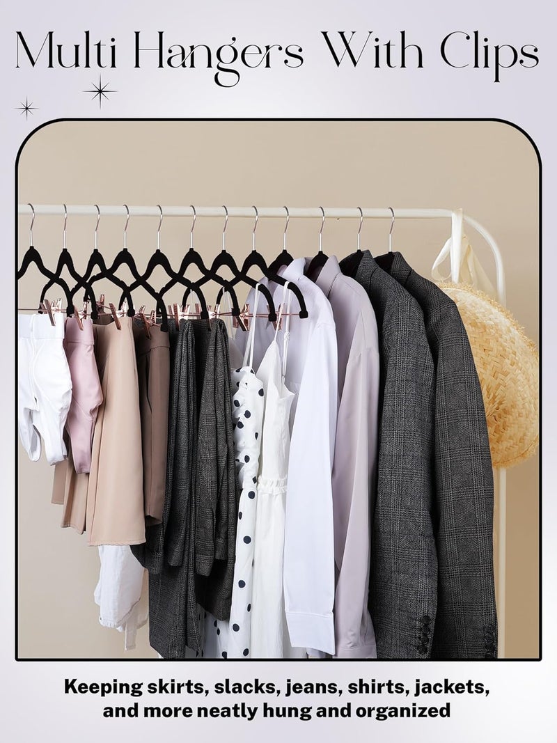 HOUSE DAY Velvet Pants Hangers with Clips, 24 Pack - Ultra Thin Non Slip Velvet Hangers with Rose Gold Hooks for Skirts, Trousers, and Dresses - Image 2