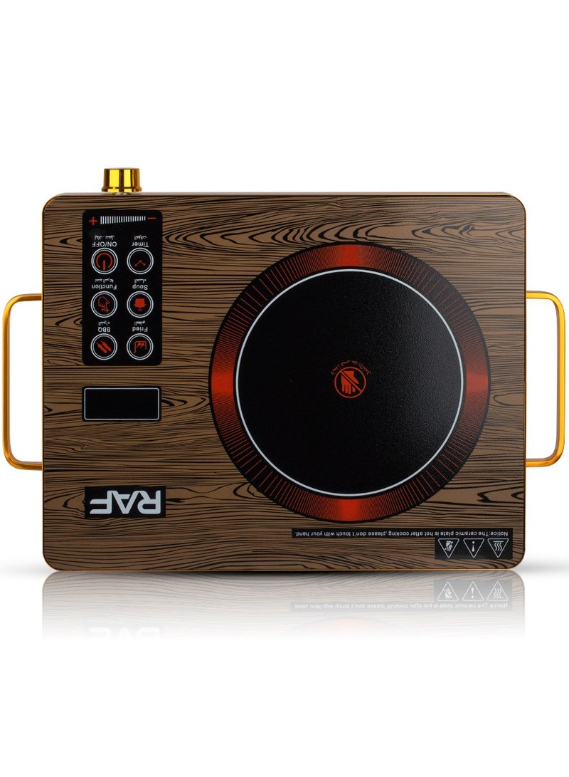 آر إيه أف موقد كهربائي مسطح، موقد سيراميك محمول للطهي، موقد كهربائي يعمل بالأشعة تحت الحمراء، مؤقت 24 ساعة متوافق مع جميع أواني الطهي 3500 واط - Image 1