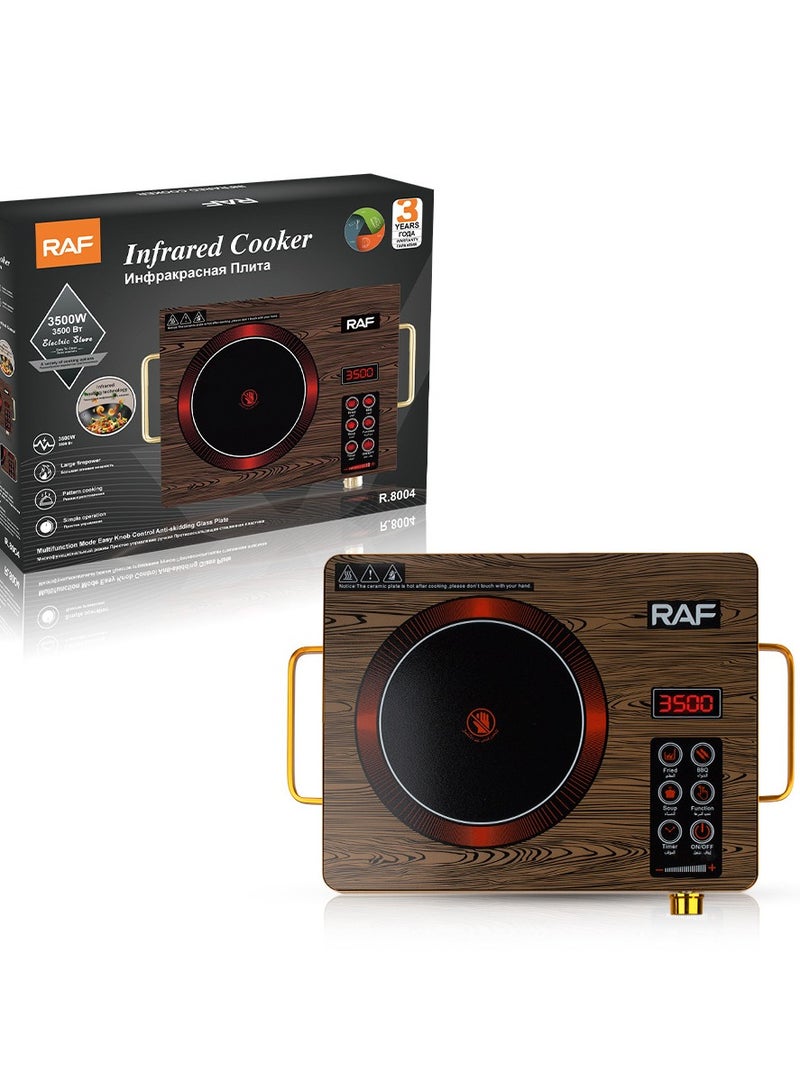 آر إيه أف موقد كهربائي مسطح، موقد سيراميك محمول للطهي، موقد كهربائي يعمل بالأشعة تحت الحمراء، مؤقت 24 ساعة متوافق مع جميع أواني الطهي 3500 واط - Image 2