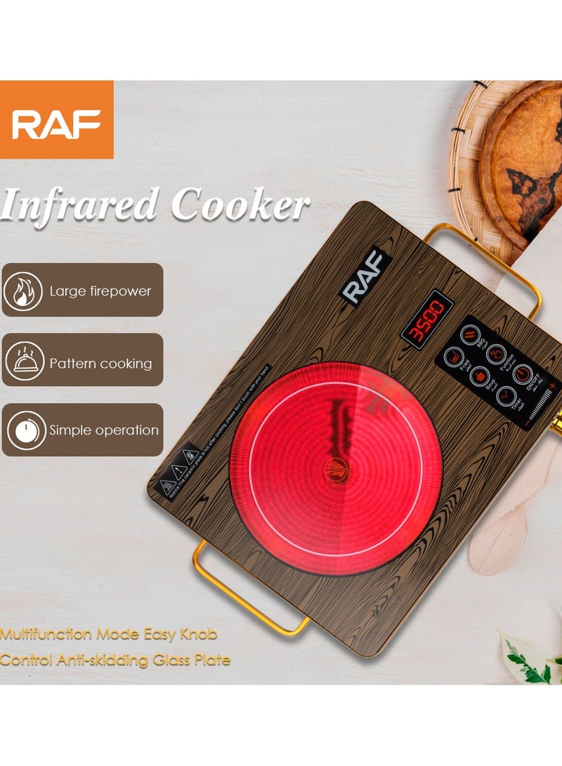 آر إيه أف موقد كهربائي مسطح، موقد سيراميك محمول للطهي، موقد كهربائي يعمل بالأشعة تحت الحمراء، مؤقت 24 ساعة متوافق مع جميع أواني الطهي 3500 واط - Image 3