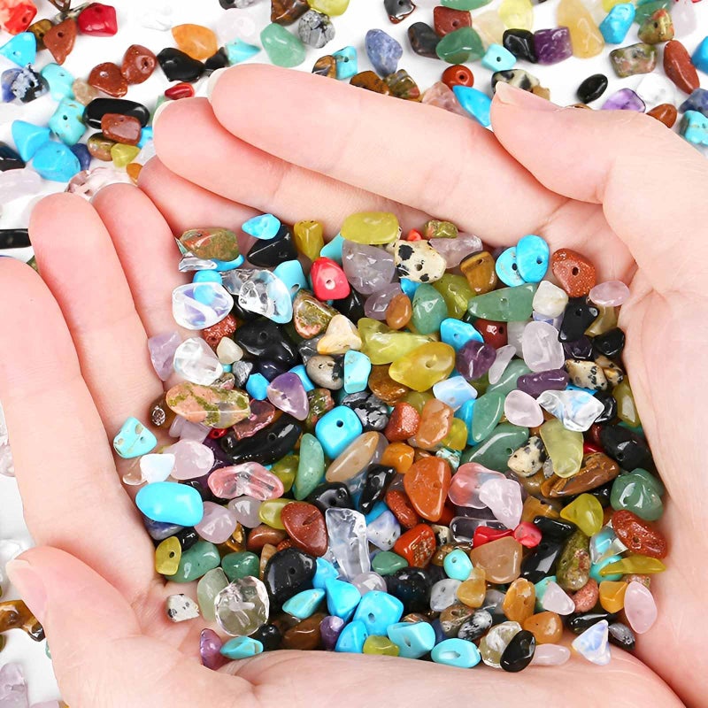 Shemboli 200pcs Natural Chip Stone Beads Gemstone Healing Crystal Loose Rocks Bead Irregular Glass Seed Charm Beads Drilled DIY for Jewelry Bracelet Necklace Earrings Christmas Making Crafting Supplies (5-8mm) - Image 3