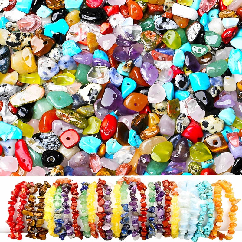 Shemboli 200pcs Natural Chip Stone Beads Gemstone Healing Crystal Loose Rocks Bead Irregular Glass Seed Charm Beads Drilled DIY for Jewelry Bracelet Necklace Earrings Christmas Making Crafting Supplies (5-8mm) - Image 2