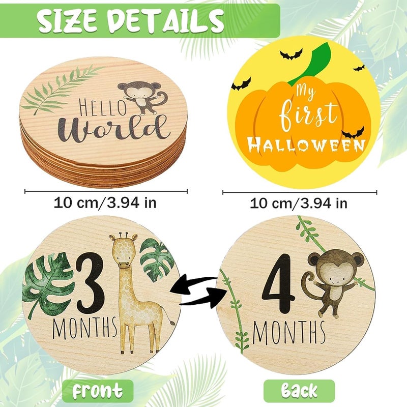 Al Raied ARS® Wooden Baby Monthly Milestone Cards Set - 7 Double-Sided Discs for Newborn Photo Props - Image 3