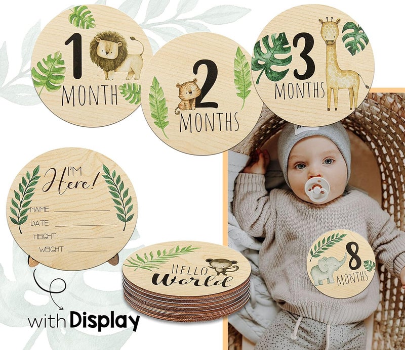 Al Raied ARS® Wooden Baby Monthly Milestone Cards Set - 7 Double-Sided Discs for Newborn Photo Props - Image 4