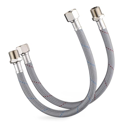 J-HVA Faucet Supply Lines Length 12" x G 3/8 Female Thread Connector Braided Nylon Extension Hoses for Bathroom Kitchen Sink Faucet Hose Filter, Stainless Steel Nut (1 Pair) - Image 1