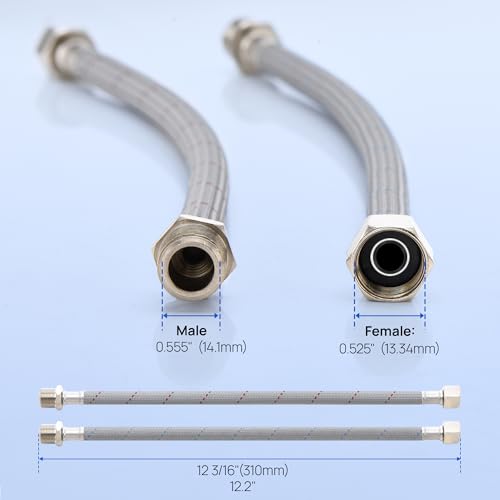 J-HVA Faucet Supply Lines Length 12" x G 3/8 Female Thread Connector Braided Nylon Extension Hoses for Bathroom Kitchen Sink Faucet Hose Filter, Stainless Steel Nut (1 Pair) - Image 2