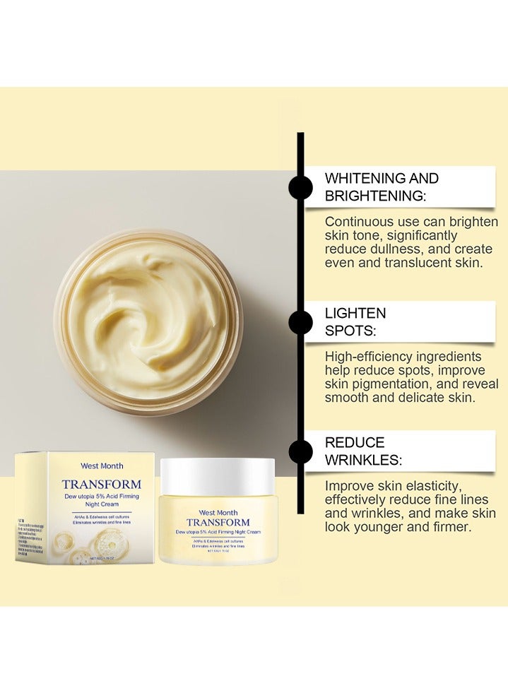 القمر الغربي Transform، Dew Utopia 5٪ Acid Firming Night Cream-AHAs & Edelweiss Cell Cultures يزيل التجاعيد والخطوط الدقيقة ، مرطب للوجه المضاد للشيخوخة للبشرة الحساسة ، كريم شد الوجه والرقبة 50 غرام - Image 2