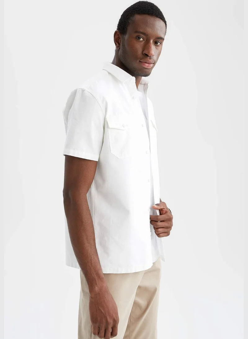 DeFacto Man Regular Fit Polo Neck Woven Short Sleeve Shirt