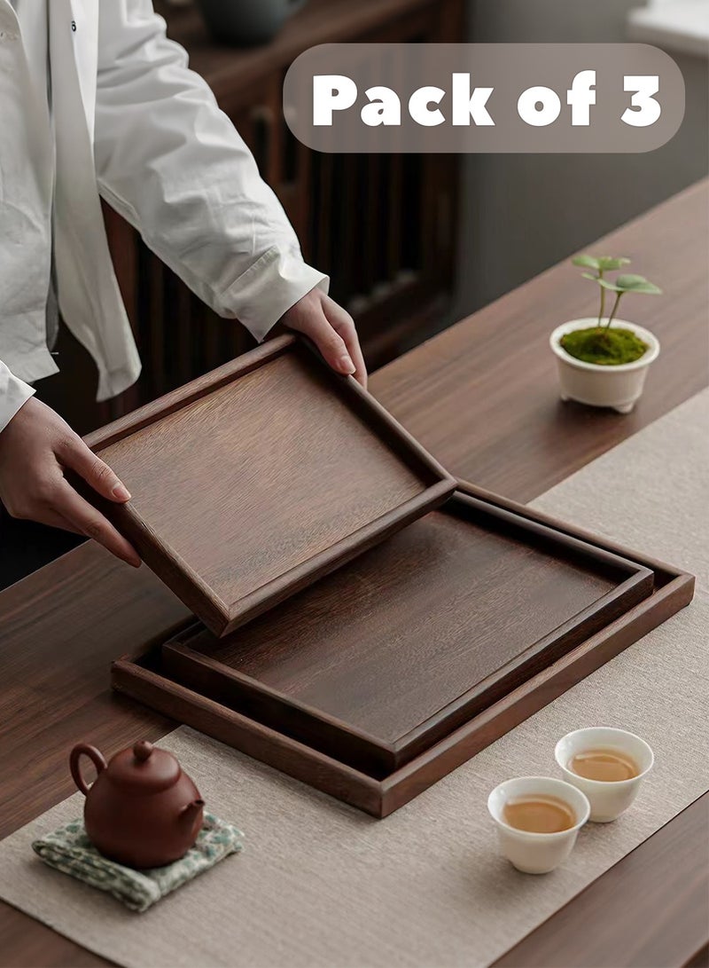 3 pcs Rectangle Serving Tray for Coffee Table, Tea, Food, Butler - Countertop, Kitchen, Vanity Serve Tray,Jewelry Drawer Organizer Showcase Antique Brown - Image 1