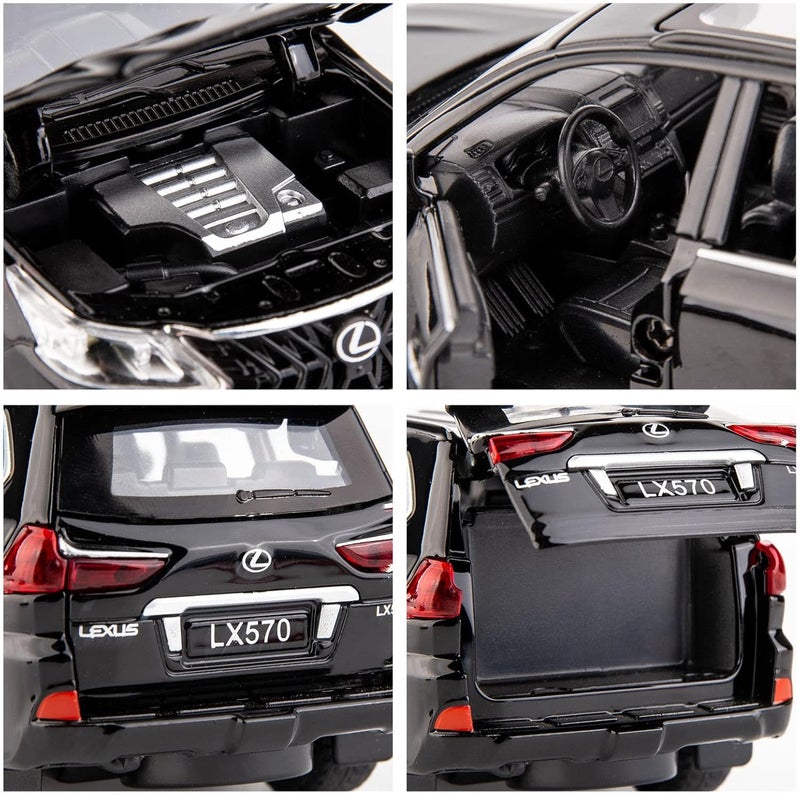 BDTCTK 1/32 Compatible for Lexus LX570 Off-Road in Luxury SUV Model Car, Zinc Alloy Pull Back Toy car with Sound and Light for Kids Boy Girl Gift(Black) - Image 5