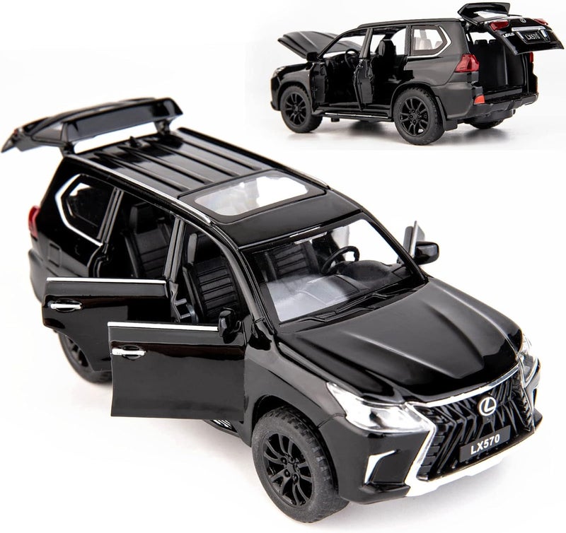 BDTCTK 1/32 Compatible for Lexus LX570 Off-Road in Luxury SUV Model Car, Zinc Alloy Pull Back Toy car with Sound and Light for Kids Boy Girl Gift(Black) - Image 2