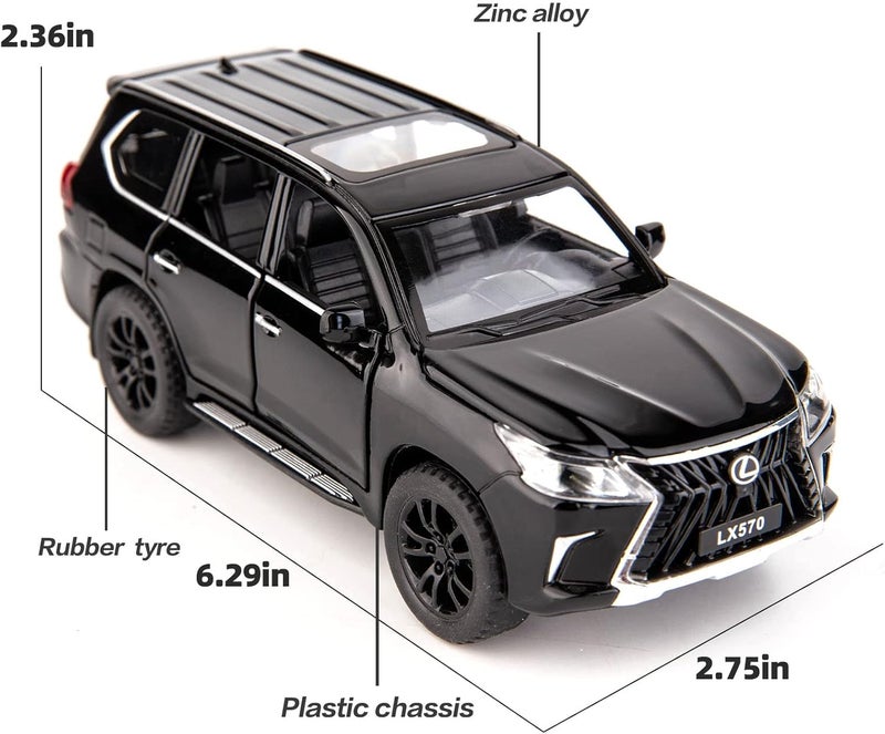 BDTCTK 1/32 Compatible for Lexus LX570 Off-Road in Luxury SUV Model Car, Zinc Alloy Pull Back Toy car with Sound and Light for Kids Boy Girl Gift(Black) - Image 4