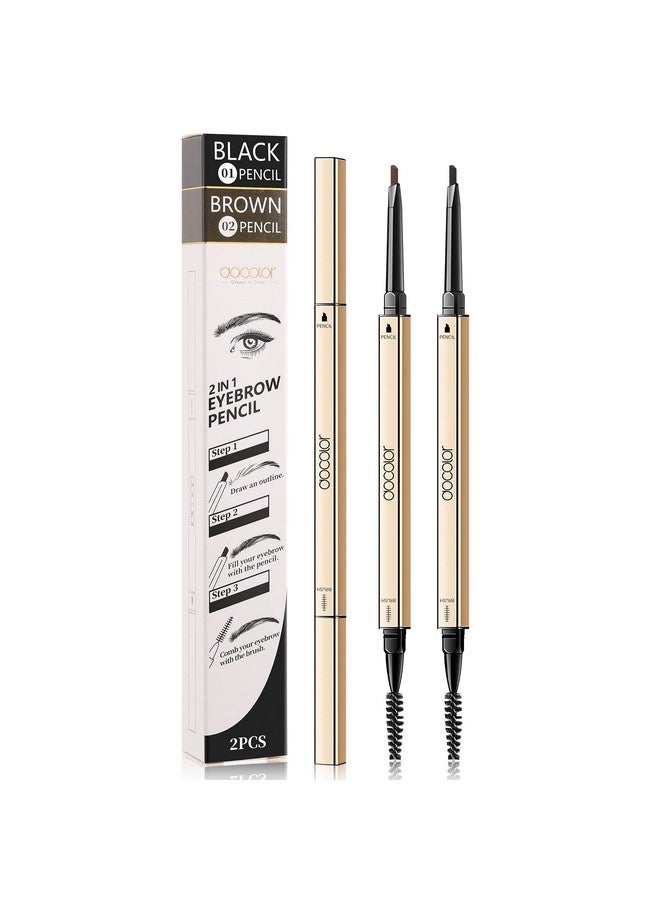 docolor Makeup Micro Brow Pencil Eyebrow Definer Pencil Ultra Fine Mechanical Pencil Soft Brown And Black2 Count - Image 2