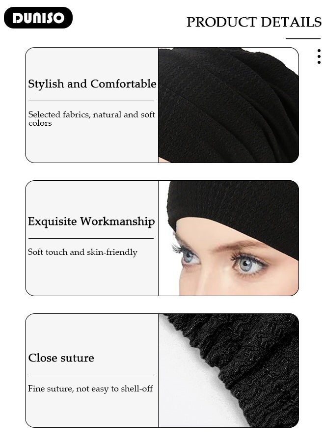 DUNISO Women Under Scarf Hijab Cap Beanie Hat Headband Islamic Hijab Hat Turban Muslim Inner Hijab Scarf Bottom Cap Soft Knit Cap Tube Cap for Women Girls  - Image 2