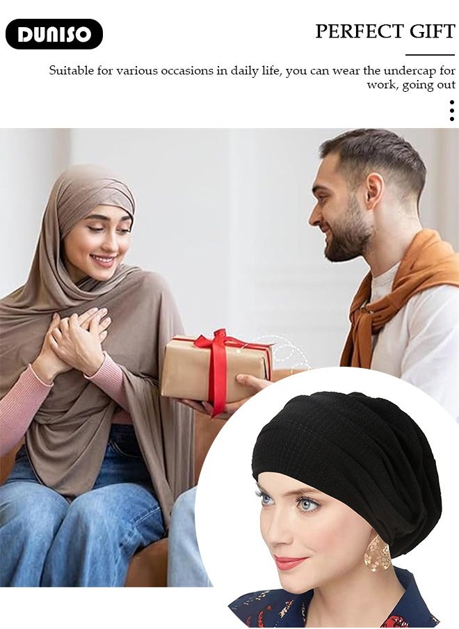 DUNISO Women Under Scarf Hijab Cap Beanie Hat Headband Islamic Hijab Hat Turban Muslim Inner Hijab Scarf Bottom Cap Soft Knit Cap Tube Cap for Women Girls  - Image 4